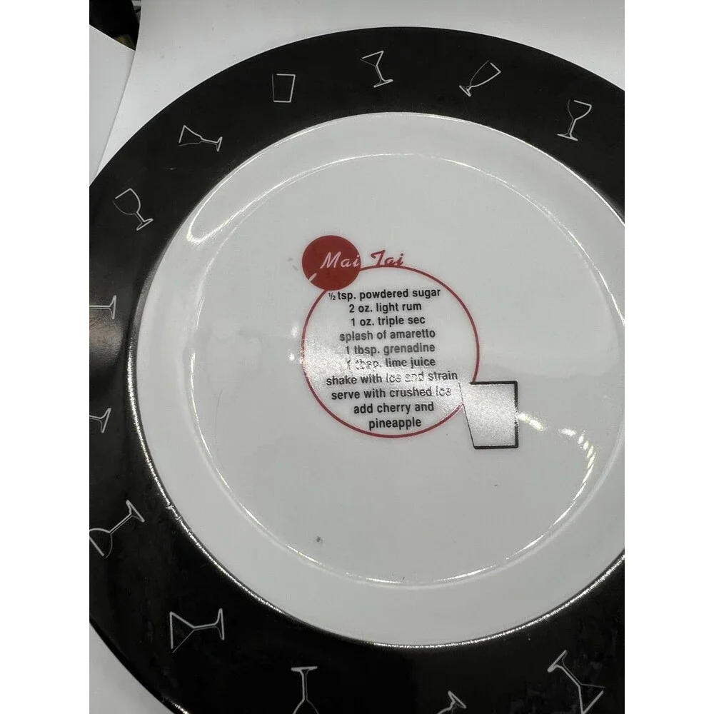 7 Pottery Barn Retro Bar Salad Bread Side Plates Drink Recipes black white 8.5